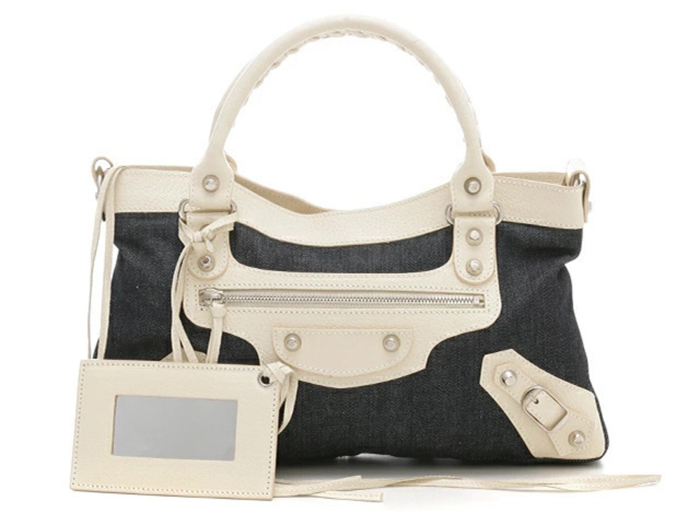 Balenciaga The First Shoulder Bag Denim Leather Blue White